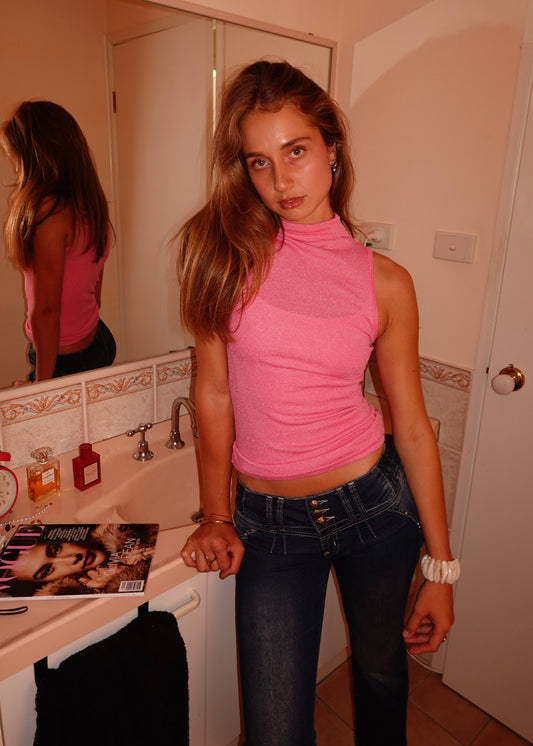 PINK SHEER TURTLENECK TOP
