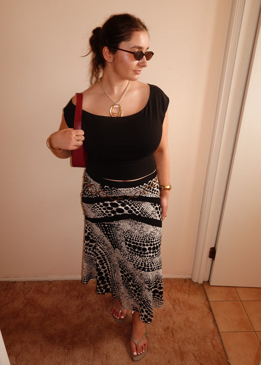 BLACK & WHITE GEOMETRIC MAXI SKIRT