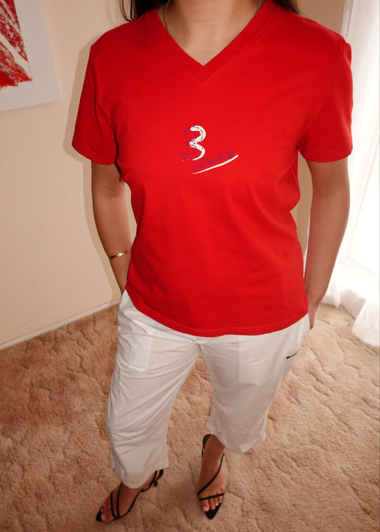 ADIDAS RED V-NECK TEE