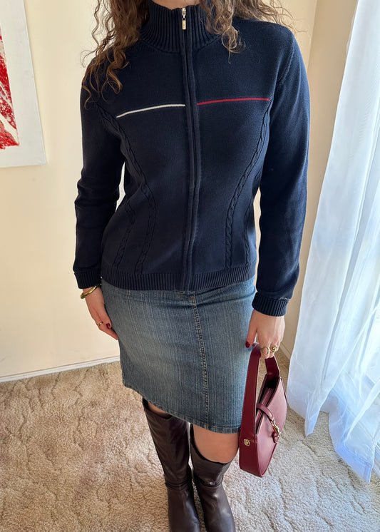 TOMMY HILFIGER NAVY LOGO KNIT ZIP JACKET