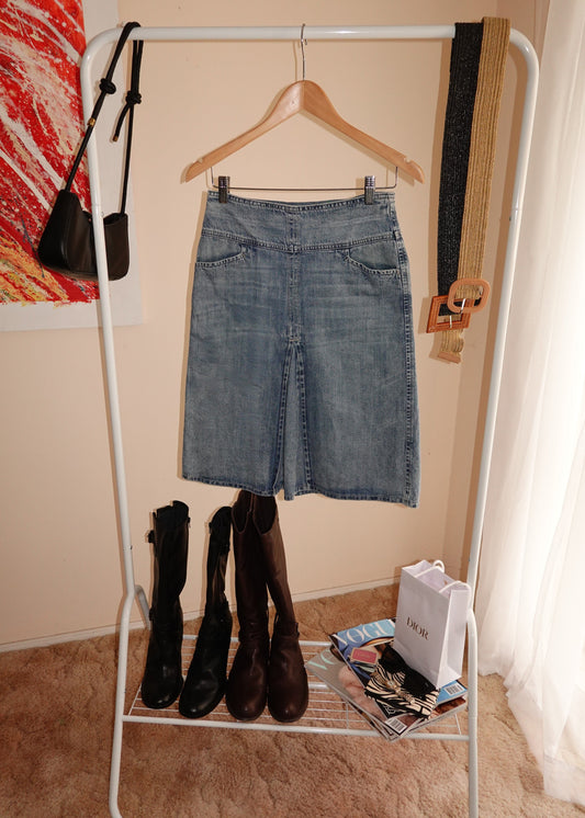 THICK WAIST DENIM MIDI SKIRT