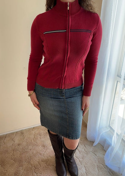 TOMMY HILFIGER RED LOGO KNIT ZIP JACKET