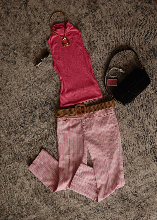 PINK STRIPE CAPRI PANTS