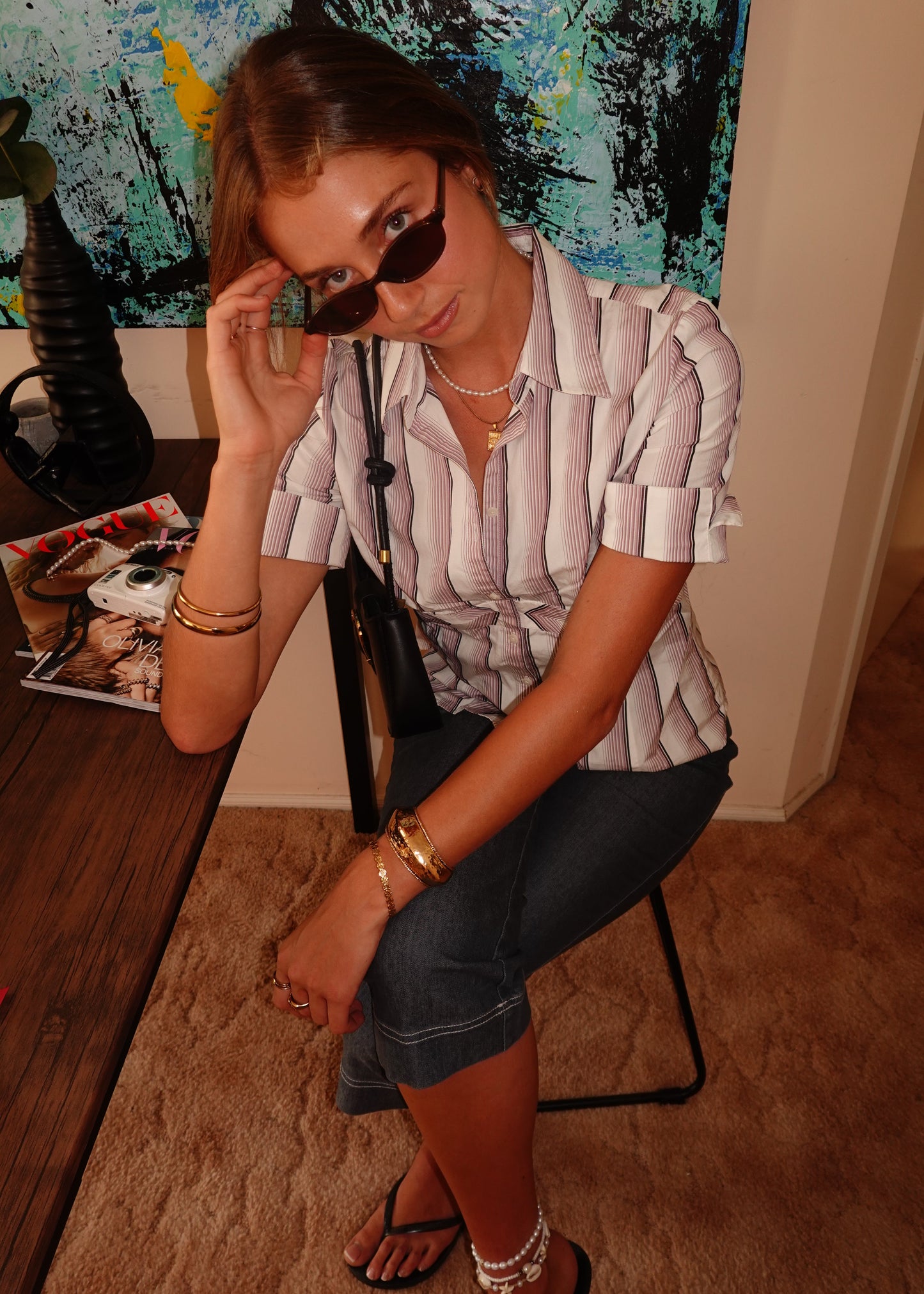 IT GIRL STRIPED SHORT SLEEVE SHIRT