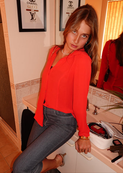 ROSE RED BUTTON UP SHIRT