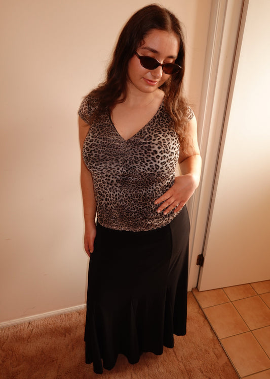 LEOPARD PRINT CAP-SLEEVE TOP
