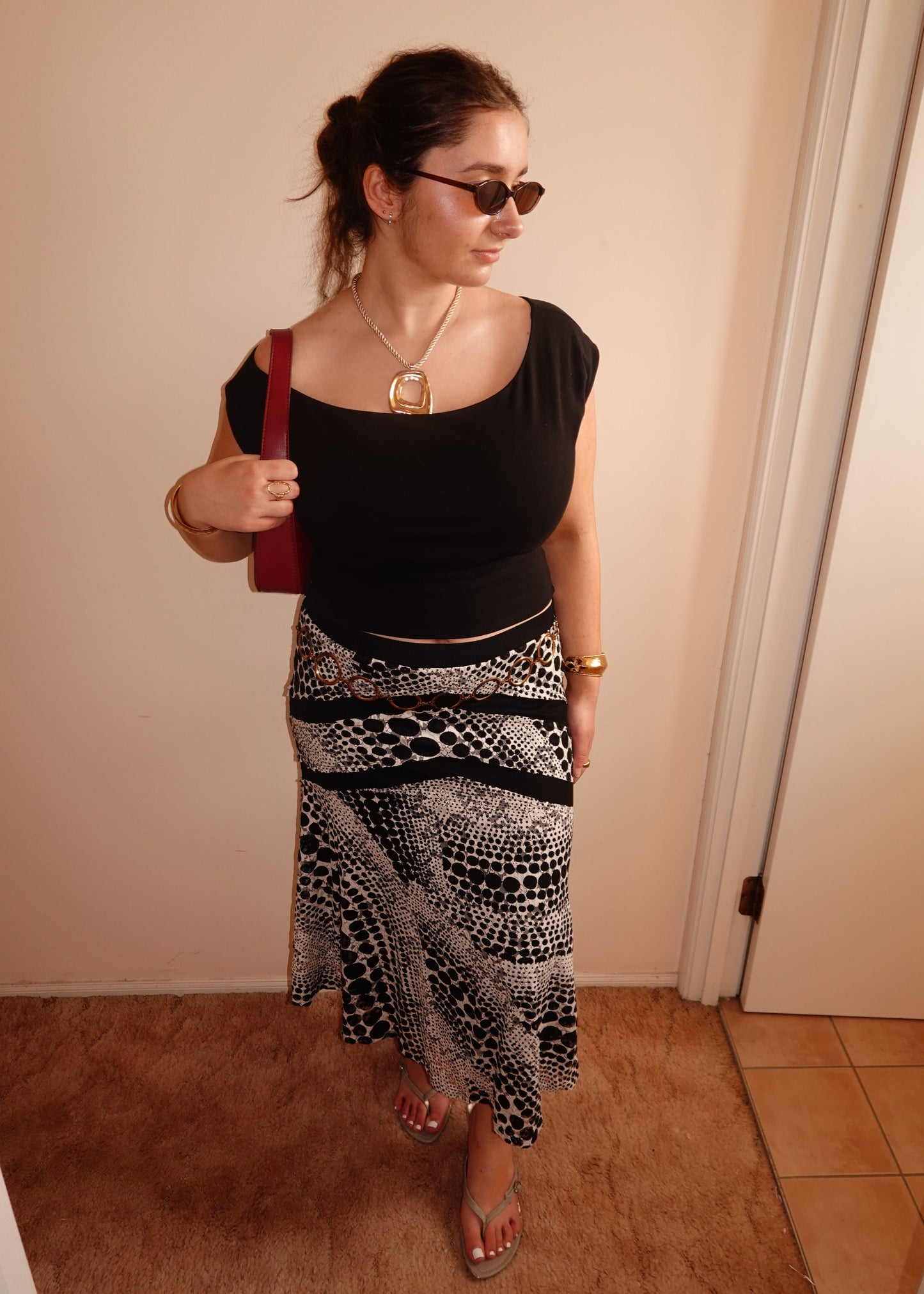 BLACK & WHITE GEOMETRIC MAXI SKIRT