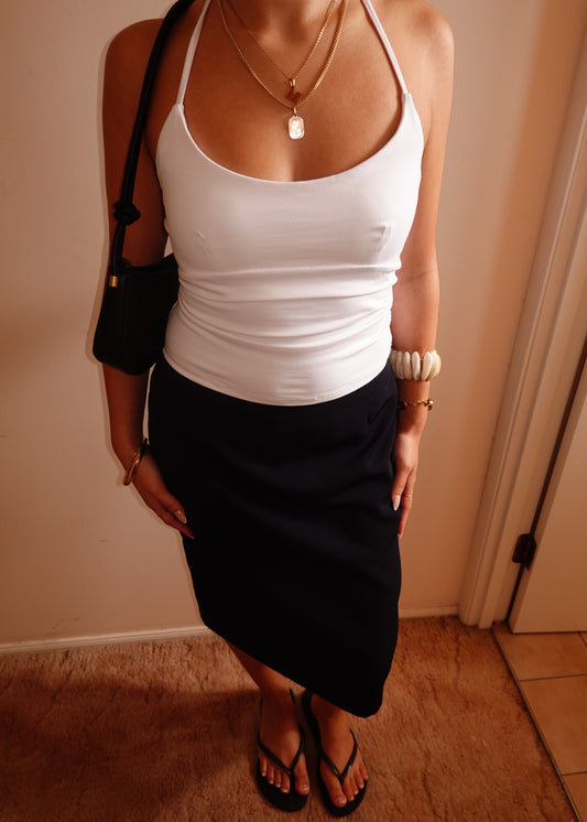NAVY BLUE TAILORED MIDI SKIRT