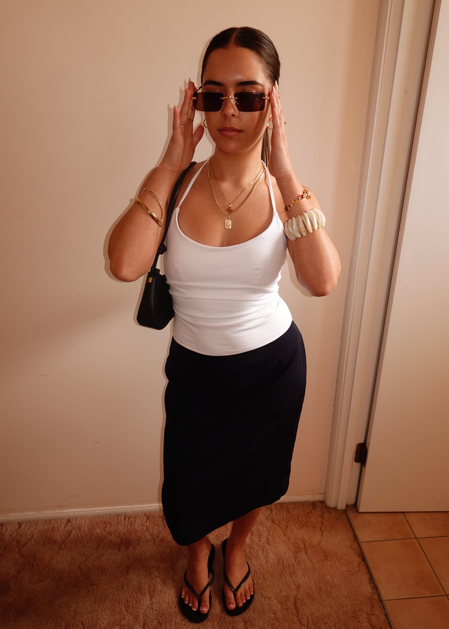 NAVY BLUE TAILORED MIDI SKIRT