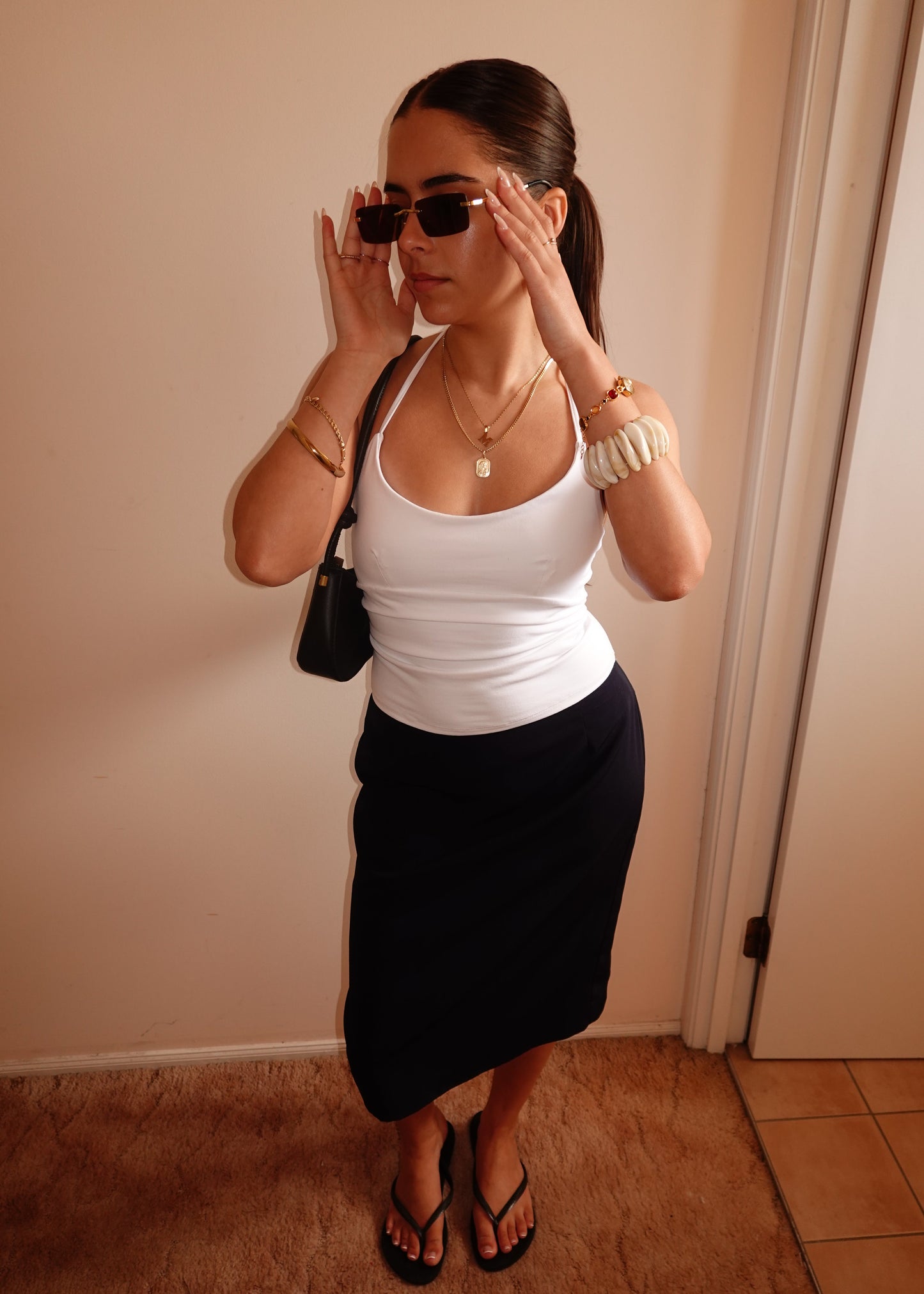 NAVY BLUE TAILORED MIDI SKIRT
