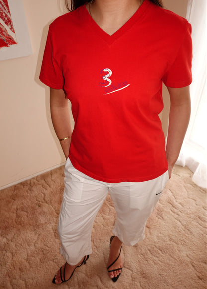 ADIDAS RED V-NECK TEE