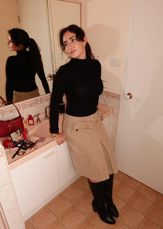 ESPRIT BEIGE CORDROY MIDI SKIRT