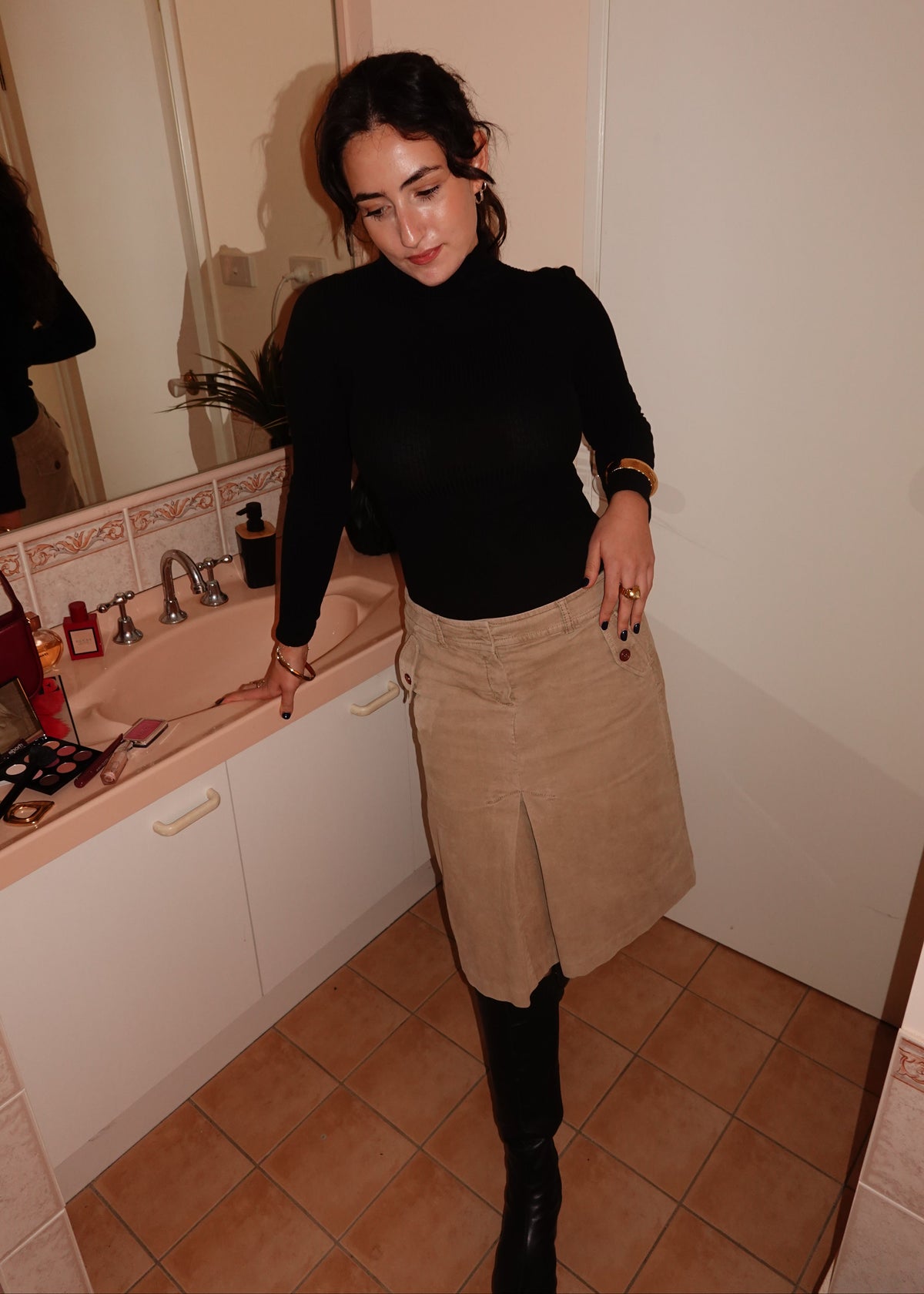 ESPRIT BEIGE CORDROY MIDI SKIRT