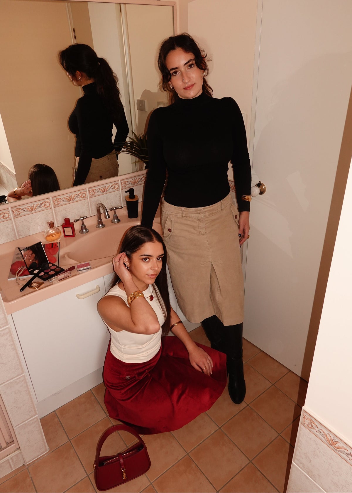 ESPRIT BEIGE CORDROY MIDI SKIRT