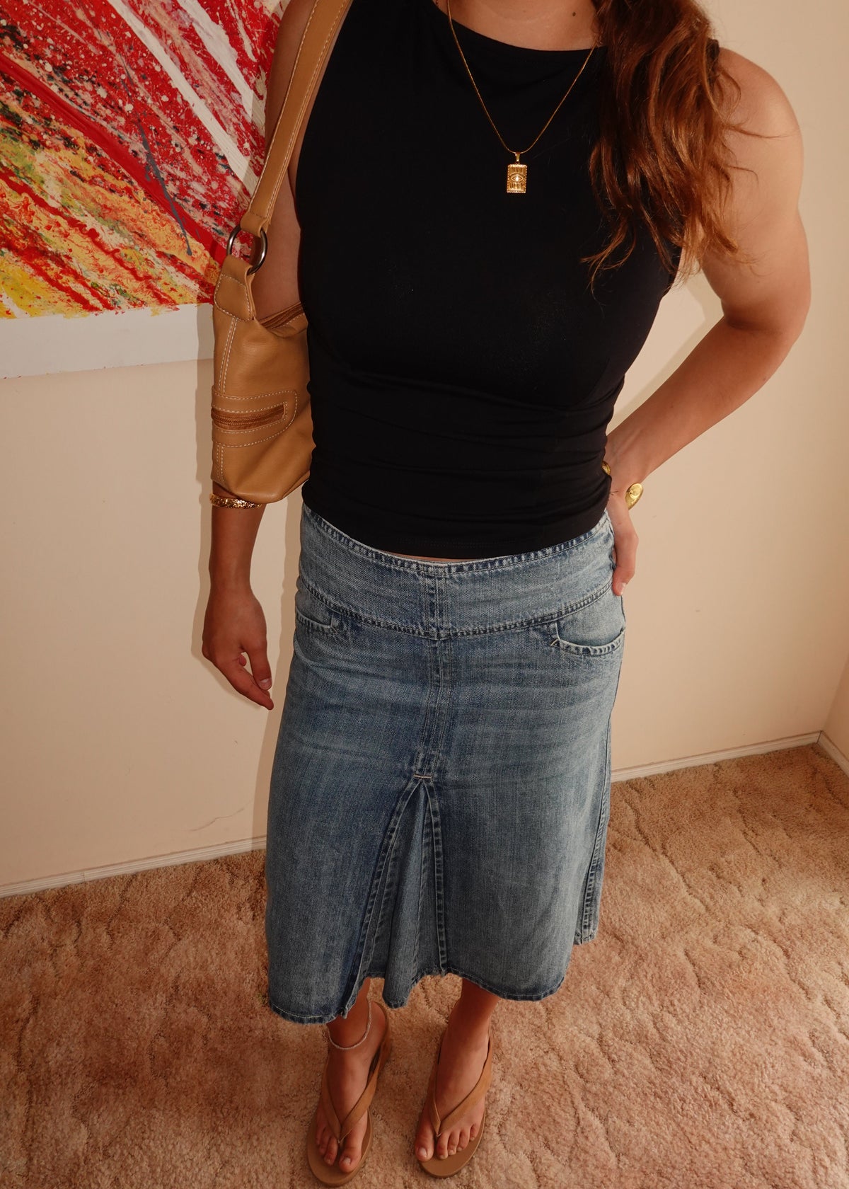 THICK WAIST DENIM MIDI SKIRT