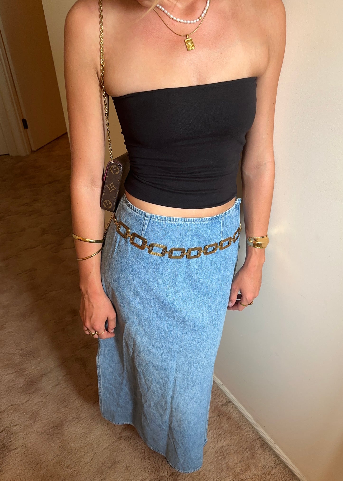 DENIM MAXI SKIRT WITH SIDE ZIP