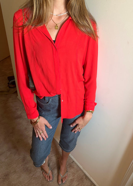 ROSE RED BUTTON UP SHIRT