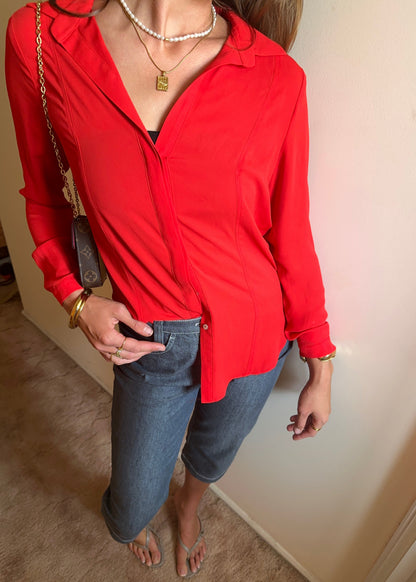 ROSE RED BUTTON UP SHIRT