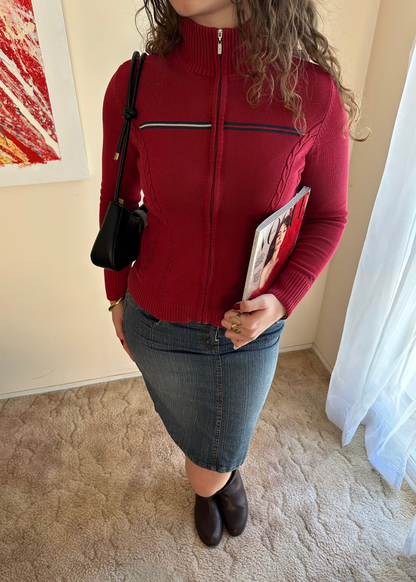 TOMMY HILFIGER RED LOGO KNIT ZIP JACKET