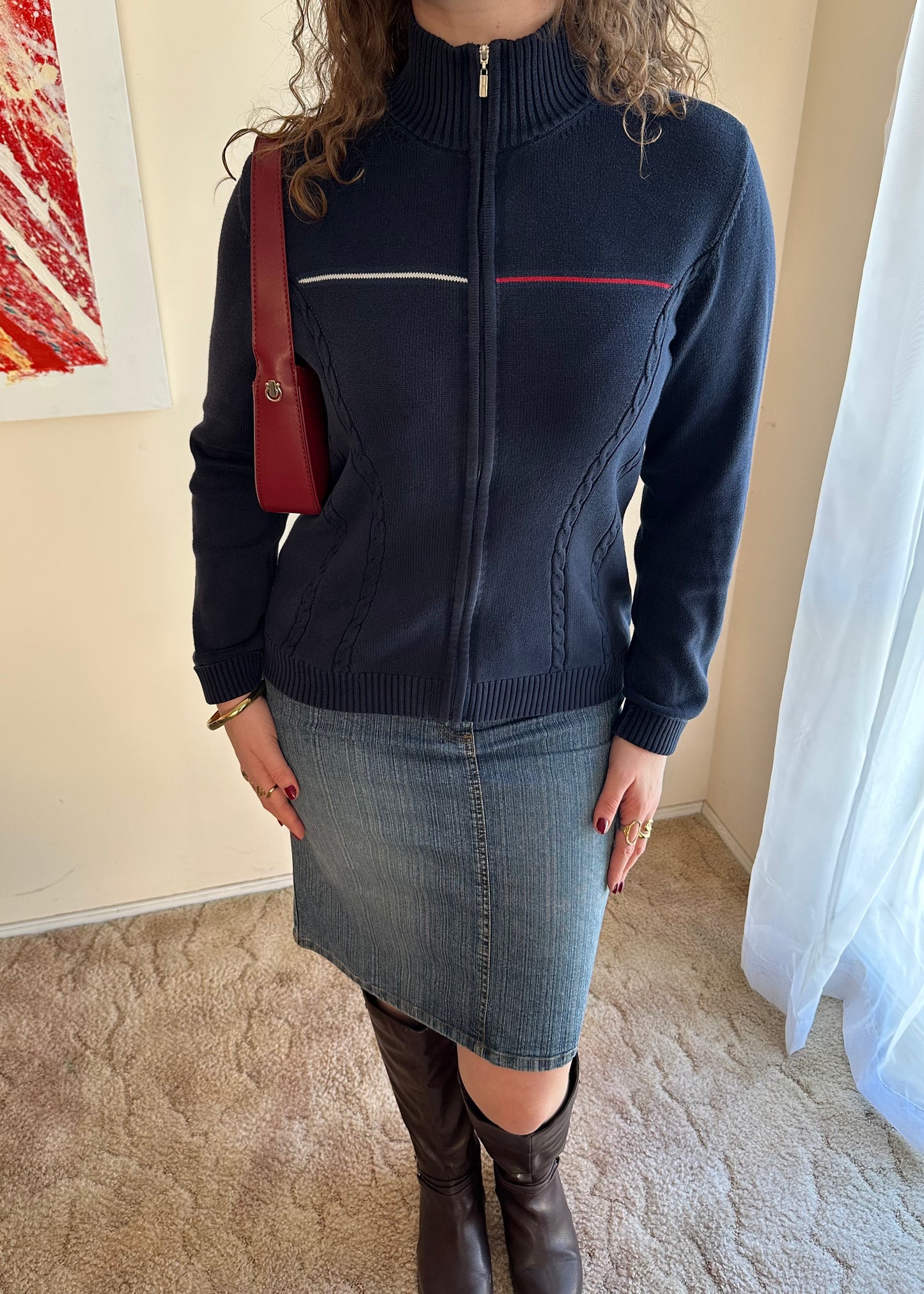 TOMMY HILFIGER NAVY LOGO KNIT ZIP JACKET