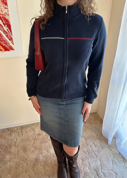 TOMMY HILFIGER NAVY LOGO KNIT ZIP JACKET