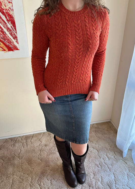 BURNT ORANGE CABLE KNIT SWEATER