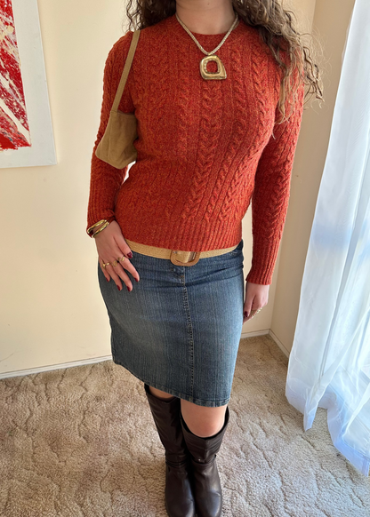BURNT ORANGE CABLE KNIT SWEATER