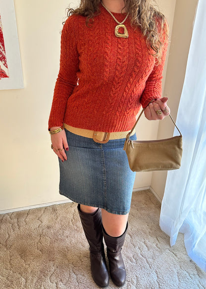 BURNT ORANGE CABLE KNIT SWEATER