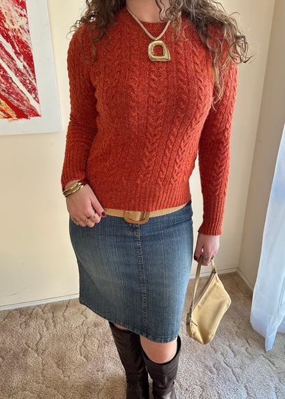 BURNT ORANGE CABLE KNIT SWEATER
