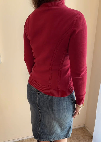 TOMMY HILFIGER RED LOGO KNIT ZIP JACKET