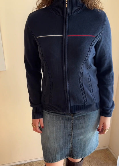 TOMMY HILFIGER NAVY LOGO KNIT ZIP JACKET