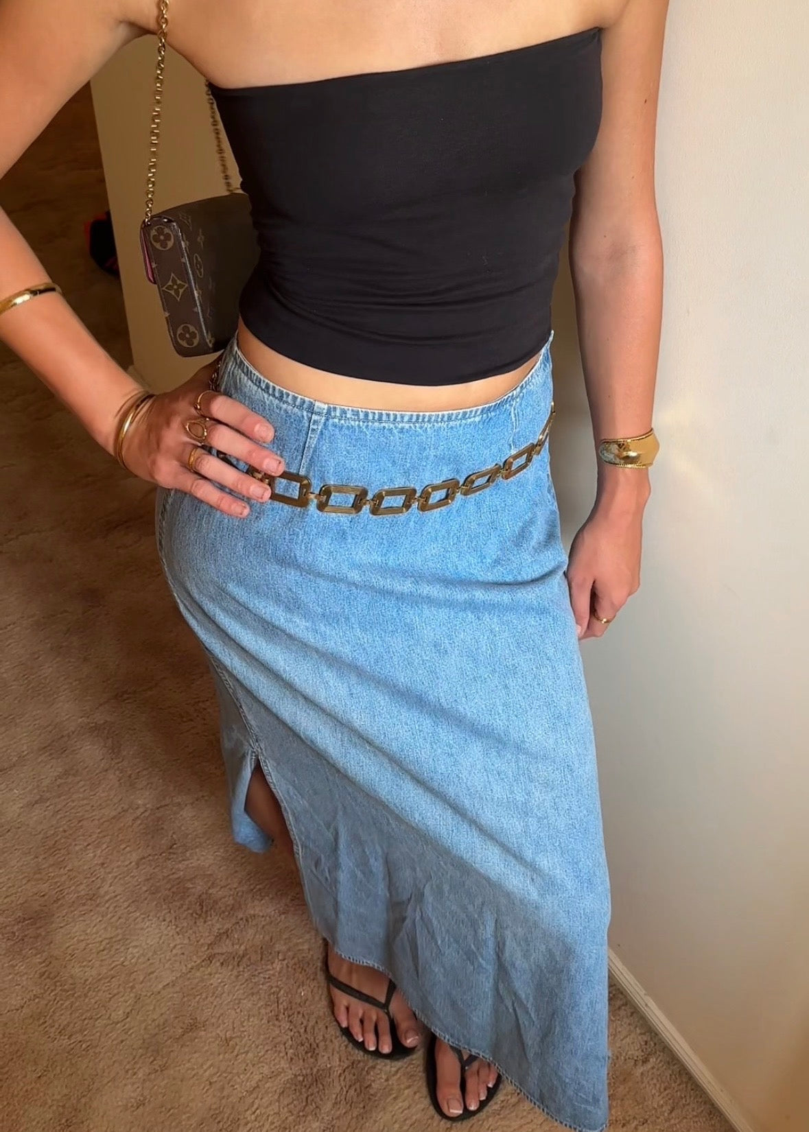 DENIM MAXI SKIRT WITH SIDE ZIP