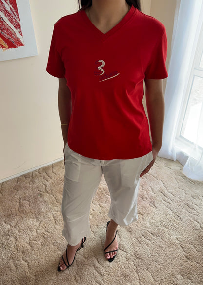 ADIDAS RED V-NECK TEE