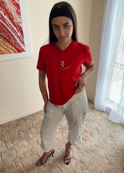 ADIDAS RED V-NECK TEE