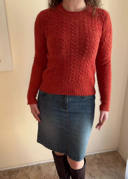 BURNT ORANGE CABLE KNIT SWEATER