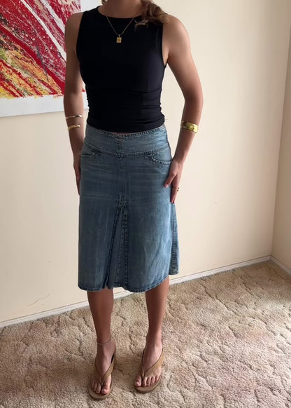 THICK WAIST DENIM MIDI SKIRT