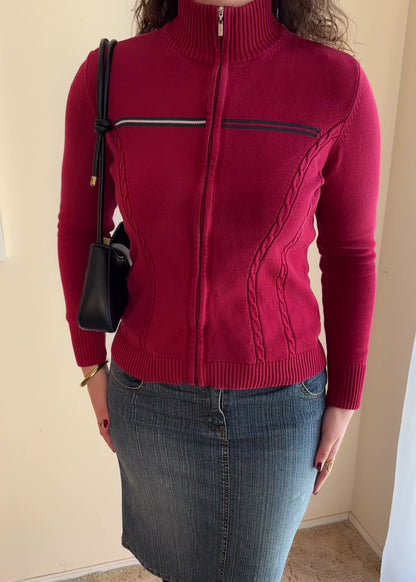 TOMMY HILFIGER RED LOGO KNIT ZIP JACKET