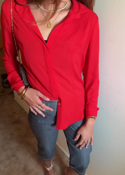 ROSE RED BUTTON UP SHIRT