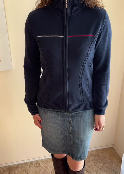 TOMMY HILFIGER NAVY LOGO KNIT ZIP JACKET