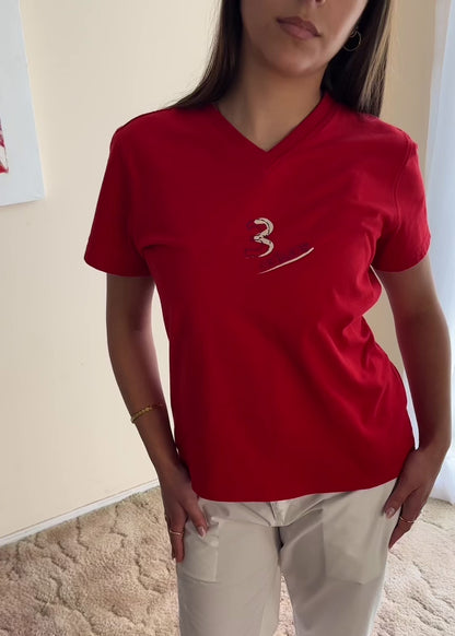 ADIDAS RED V-NECK TEE
